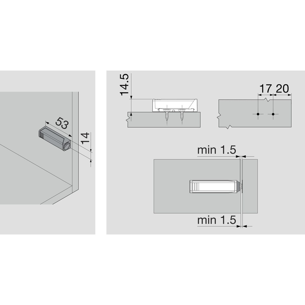 BLUM Tip on - push adaptér bielý krátky /956.1201/