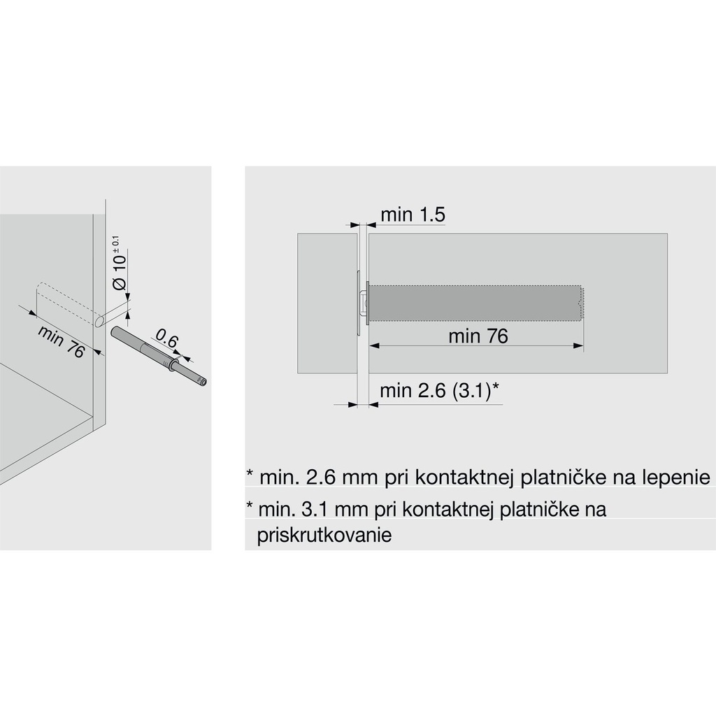 BLUM Tip on - push nastavitelný bielý dlhý /956A1004/ 