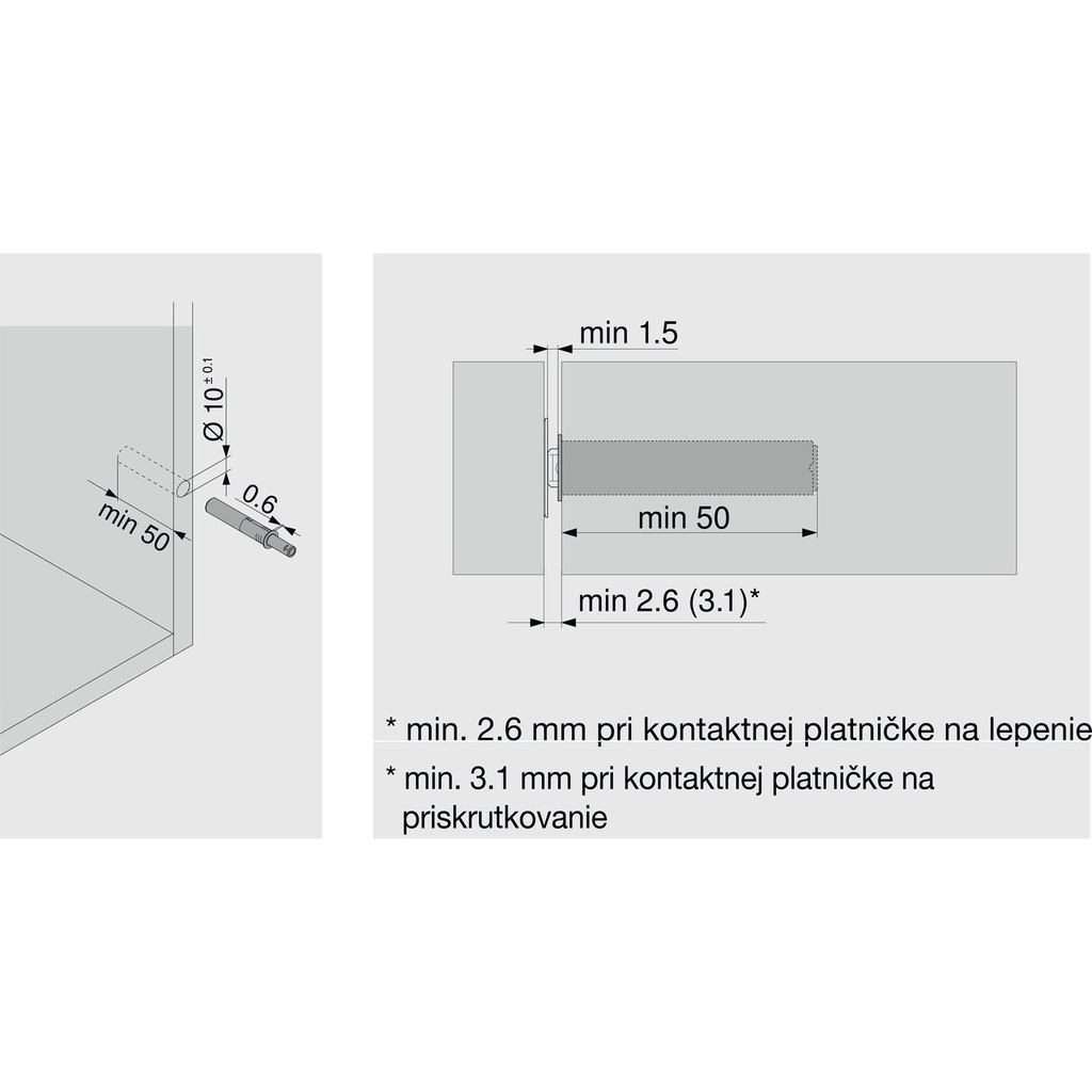 BLUM Tip on - push nastaviteĺný čierny krátky /956.1004/