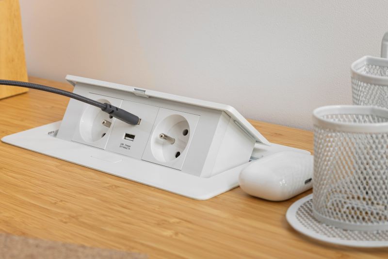 Elektrická vyklopná trojzásuvka s USB -  Hranatá  3x230V+kábel 1,5m