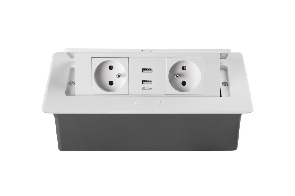 Elektrická vyklopná trojzásuvka s USB -  Hranatá  3x230V+kábel 1,5m