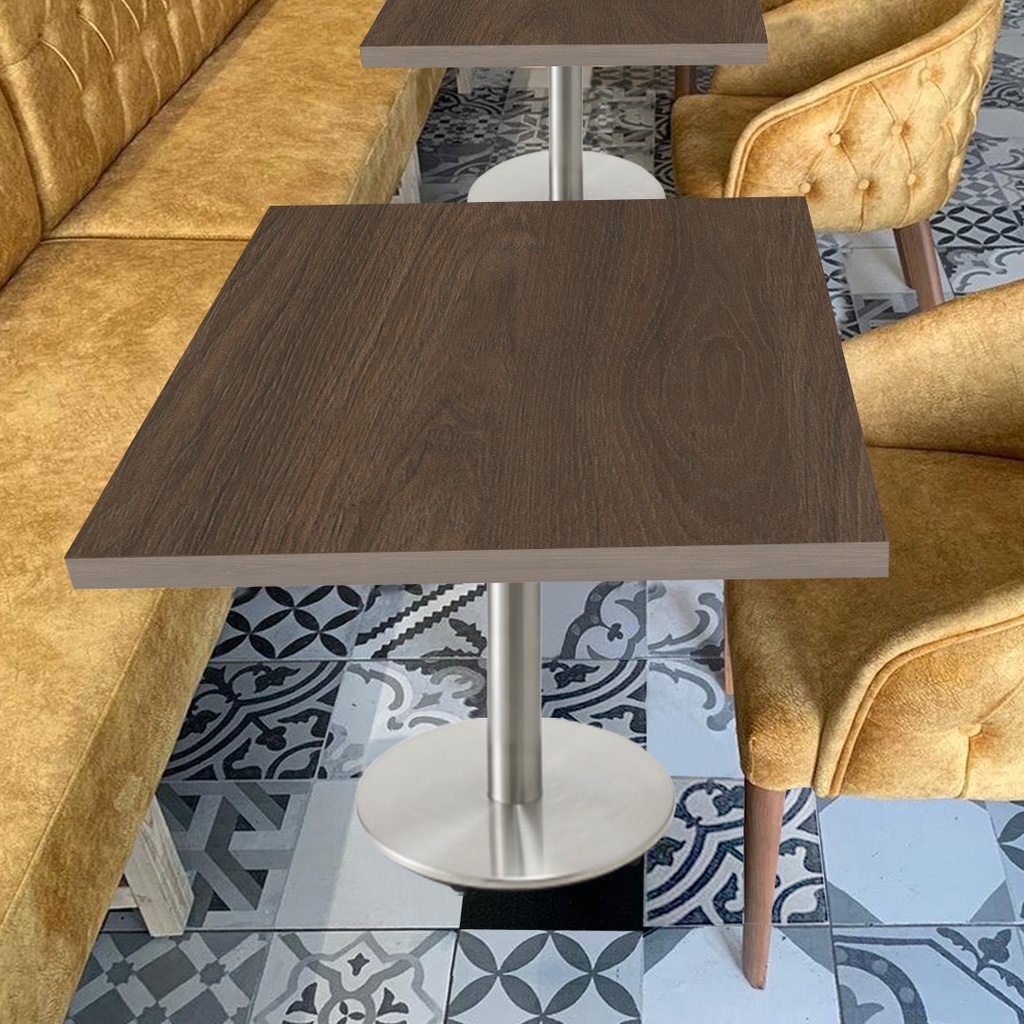 Kaviarenský Stôl /670x670x36/ - H3732 ST10 Hickory Hnedý - Stolová podnož 740mm Okrúhla Nerez