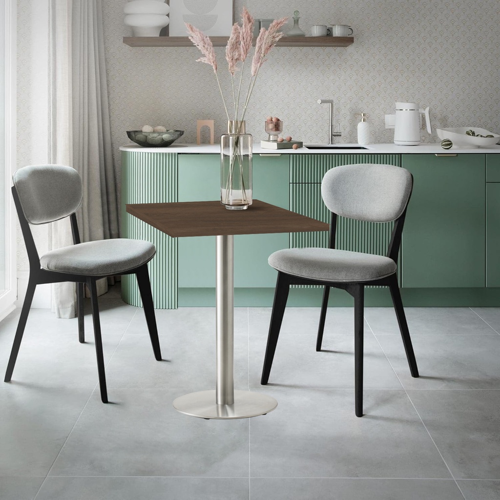 Kaviarenský Stôl /670x670x36/ - H3732 ST10 Hickory Hnedý - Stolová podnož 740mm Okrúhla Nerez