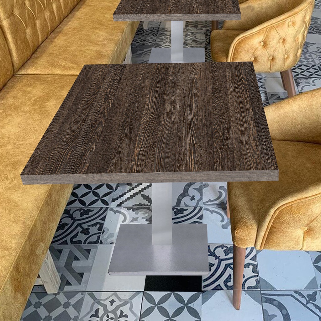 Kaviarenský Stôl /670x670x36/ - Krono Swiss -  7648 PR  Arusha Wenge - Stolová podnož 740mm Hranatá NEREZ 