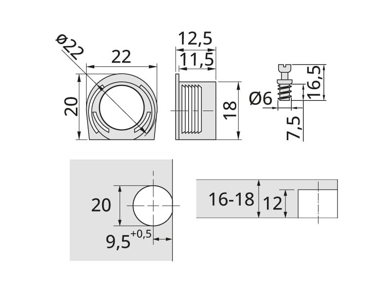 Excenter - BIELÝ - /20x12,5x16mm/ 