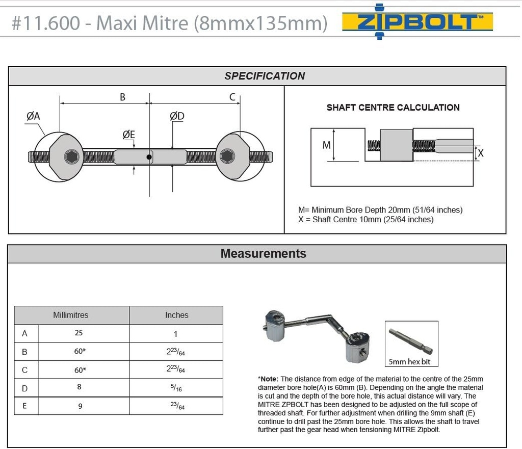 Spojovák ZIPBOLT - pokosový spoj pre zábradlie 8x135mm QT11.600