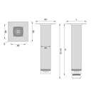 Kovová nožička hranatá 25x25mm - ČIERNÁ - 100 mm