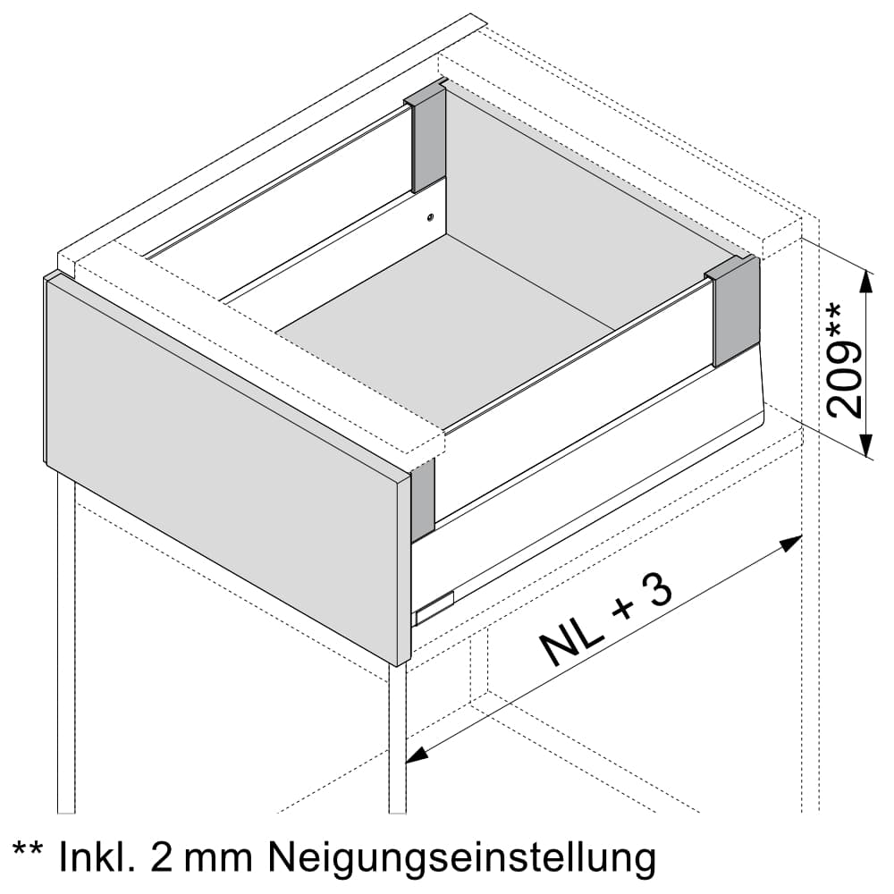 BLUM -  Merivobox - sada výška E - BOXCOVER - Blumotion - 40kg - SIVÁ MATNÁ