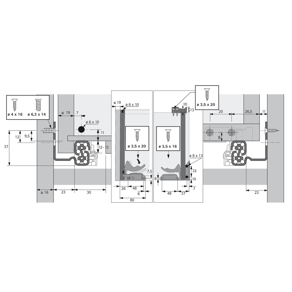 HETTICH - QUADRO V6 - PUSH to OPEN - plnovýsuvy - 30 kg nosnosť 