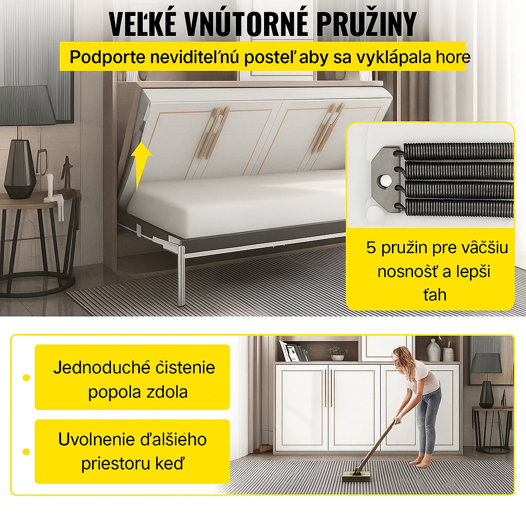 Výklop na posteľ zo steny - Komplet sada aj s nohami + montážné konzoly