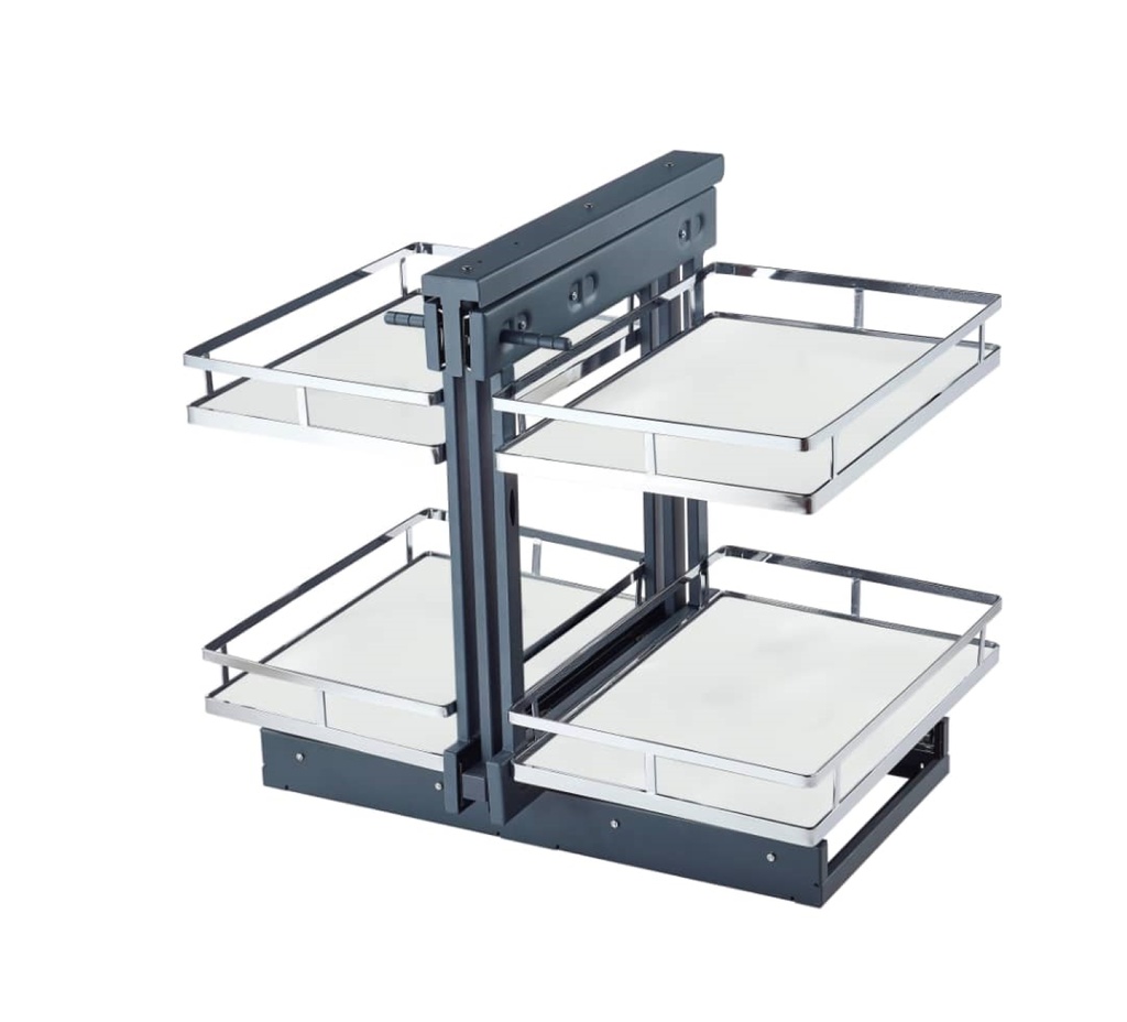 ML systems - Magic corner s bielým dreveným dnom/chróm centrálný - univerzálný L+P