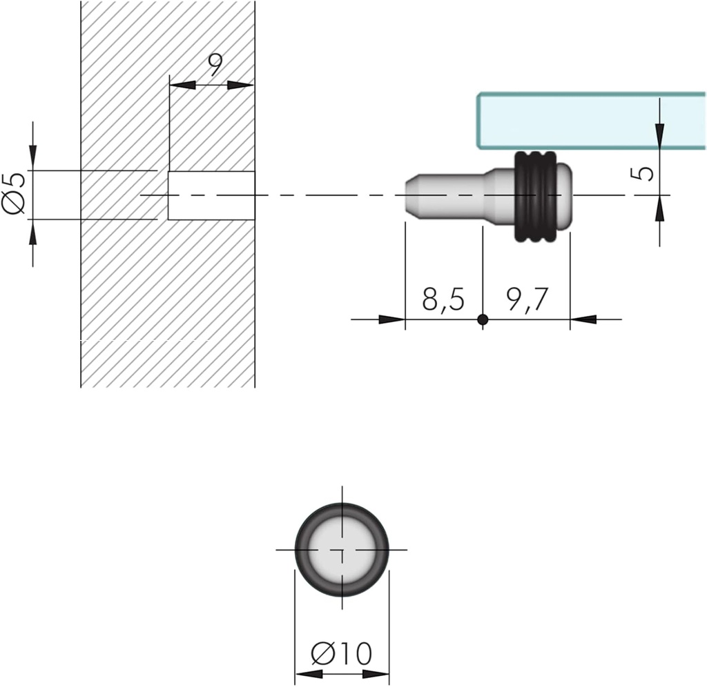 Podperka pod sklo s čiernou gumičkou 5/8