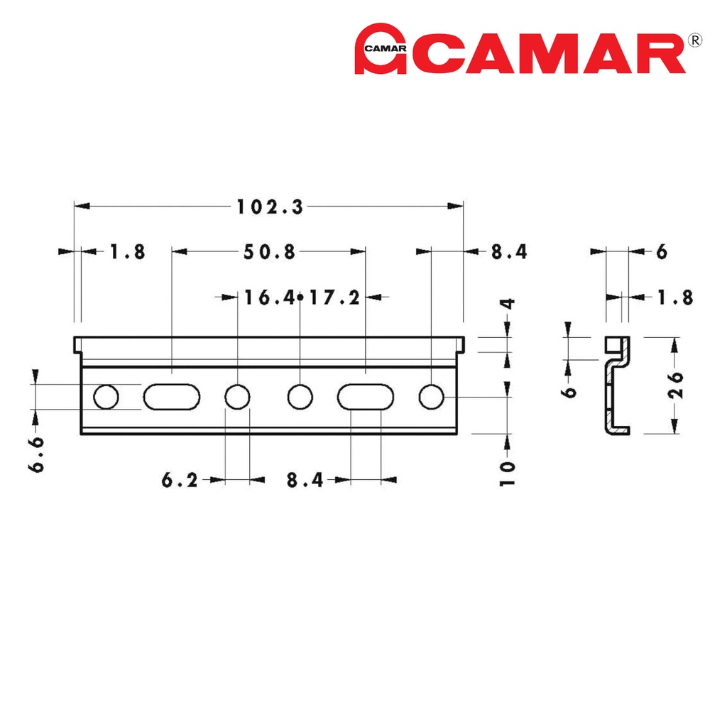 CAMAR 814 - závesný plech pre rektifikačné kovanie - L102mm