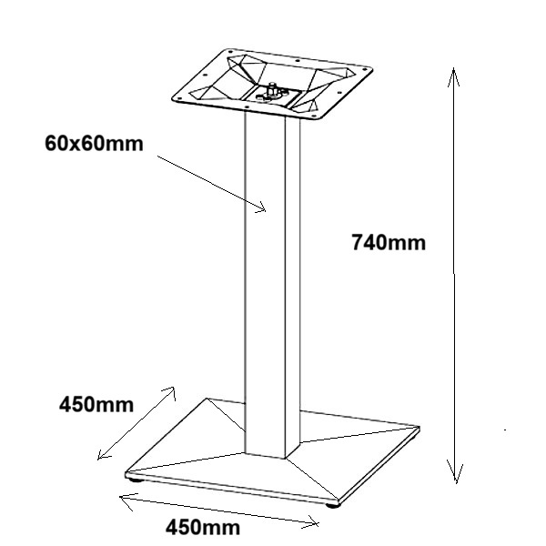 Stolová podnož 740mm Hranatá ČIERNÝ ihlan - Pyramídová
