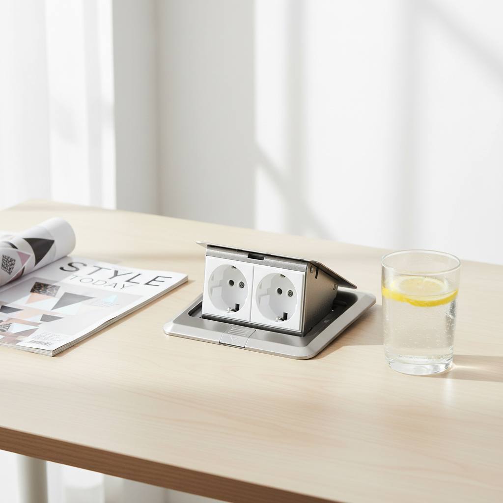 Elektrická vyklopná dvojzásuvka - Hranatá Strieborná 2x230V - MINI POWER FLIP 2 SILVER 