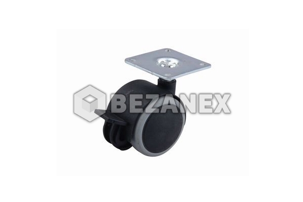Koliesko otočné plast + guma + brzda, čierné /Fi 40mm/, ks