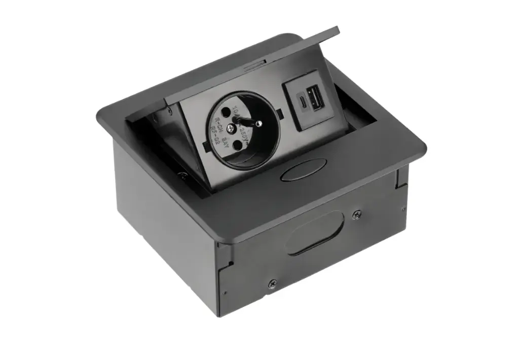 Elektrická vyklopná zásuvka - Hranatá Čierna 1x230V + usb A+C MINI POWER FLIP 1/USB A+C BLACK