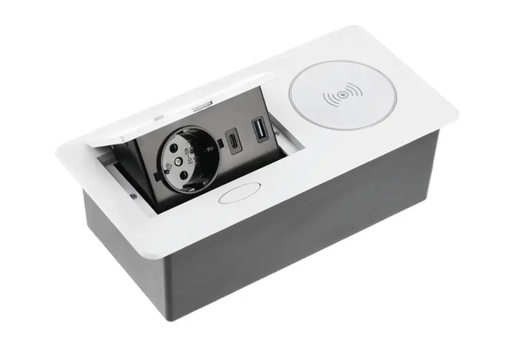 Elektrická vyklopná zásuvka s USB A+C + nabíjanie - Hranatá Biela 2x230V POWER FLIP 1/USB/WC WHITE + 1,5m kabel