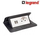 Legrand Popup - 2 zásuvky - čierný matný + USB 