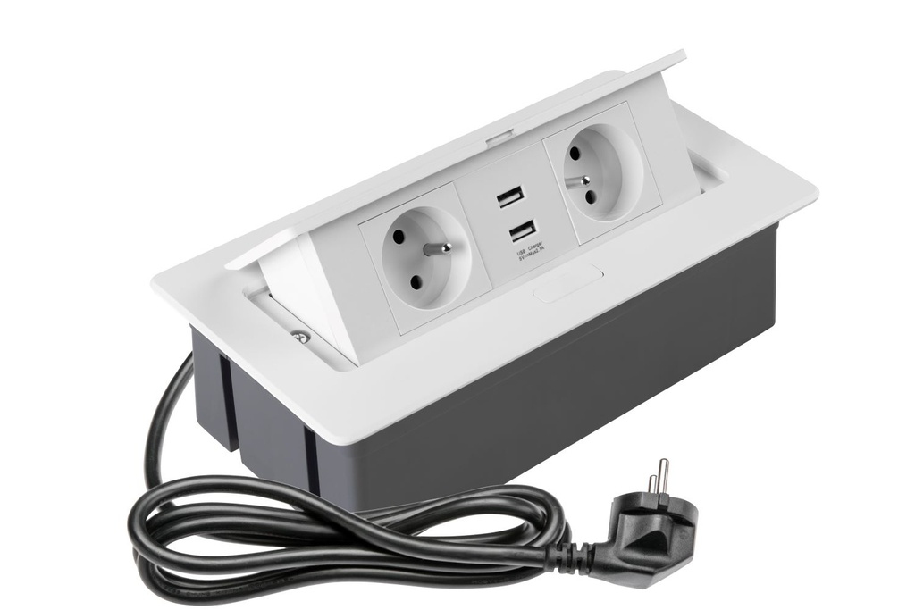 Elektrická vyklopná trojzásuvka s USB -  Hranatá  3x230V+kábel 1,5m