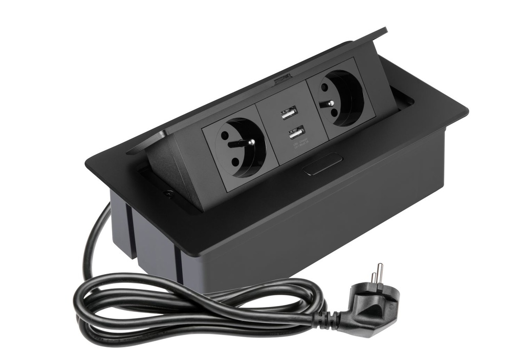 Elektrická vyklopná trojzásuvka s USB -  Hranatá  3x230V+kábel 1,5m