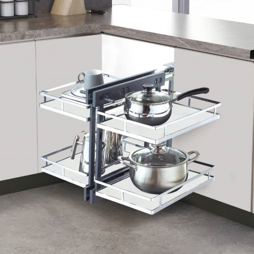 [ML304WOOD - 900 - UNI] ML systems - Magic corner s bielým dreveným dnom/chróm centrálný - univerzálný L+P (kópia)