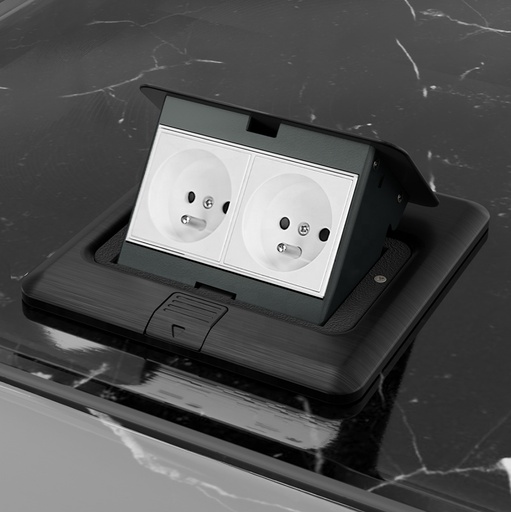 [FLIPB082026001] Elektrická vyklopná dvojzásuvka - Hranatá Čierna 2x230V - MINI POWER FLIP 2 BLACK