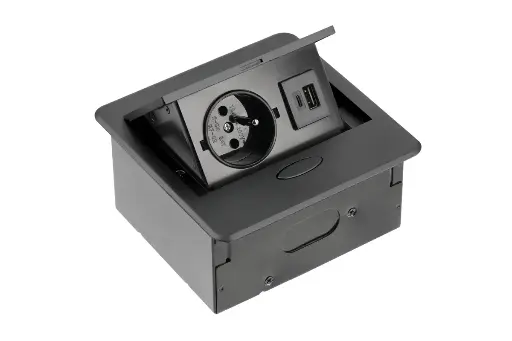 [FLIP1B082026004] Elektrická vyklopná zásuvka - Hranatá Čierna 1x230V + usb A+C MINI POWER FLIP 1/USB A+C BLACK