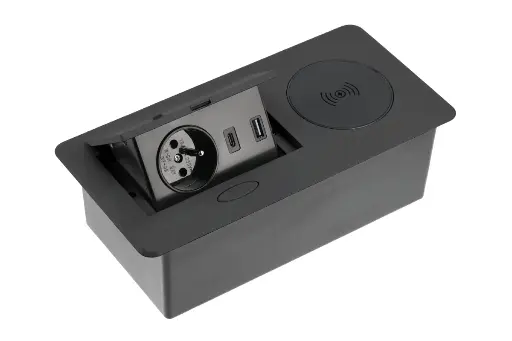 [FLIP1B082026006] Elektrická vyklopná zásuvka s USB A+C + nabíjanie - Hranatá čierna 2x230V POWER FLIP 1/USB/WC ČIERNA + 1,5m kabel