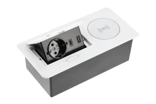 [FLIP1W082026007] Elektrická vyklopná zásuvka s USB A+C + nabíjanie - Hranatá Biela 2x230V POWER FLIP 1/USB/WC WHITE + 1,5m kabel