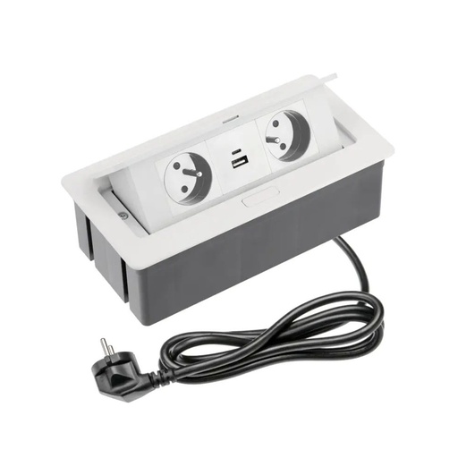 [FLIP2W082026011] Elektrická vyklopná trojzásuvka s USB A + C - Hranatá BIELA 2x230V -  POWER FLIP 2/USB A+C WHITE
