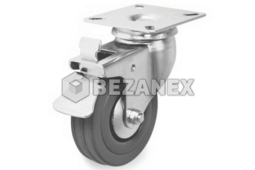 [0507449] koliesko otočné kovové + guma + brzda - šedé /Fi 50mm/, ks