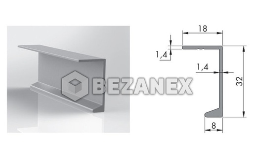 [0619335] Úchytkový Profil Lepiaca/vrtací - matný chróm - dĺžka 3000mm