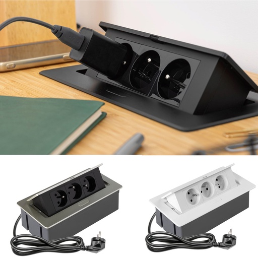 Elektrická vyklopná trojzásuvka -  Hranatá  3x230V+kábel 1,5m