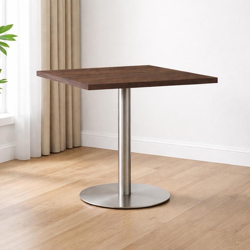 Kaviarenský Stôl - Hickory Hnedý / Okrúhla Nerez